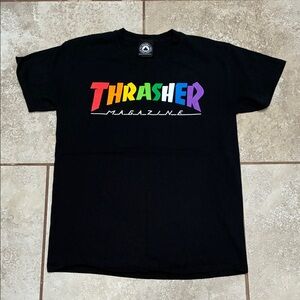 Thrasher Black Tee with Multicolor Logo
